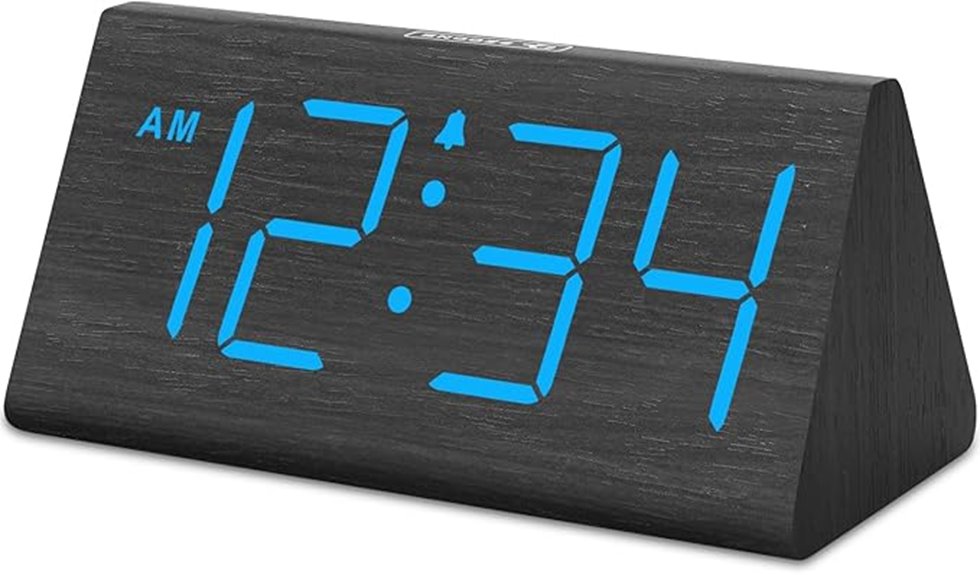 wooden digital alarm clock