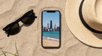 What you see in the Sun, is the Chicago skyline from the Indiana Dunes beach, across Lake Michigan. You can see it from 50 miles of distance due to a form of superior mirage, because the skyline is seen above where it's actually located.