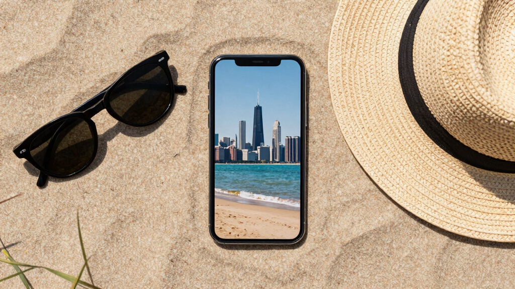 What you see in the Sun, is the Chicago skyline from the Indiana Dunes beach, across Lake Michigan. You can see it from 50 miles of distance due to a form of superior mirage, because the skyline is seen above where it's actually located.